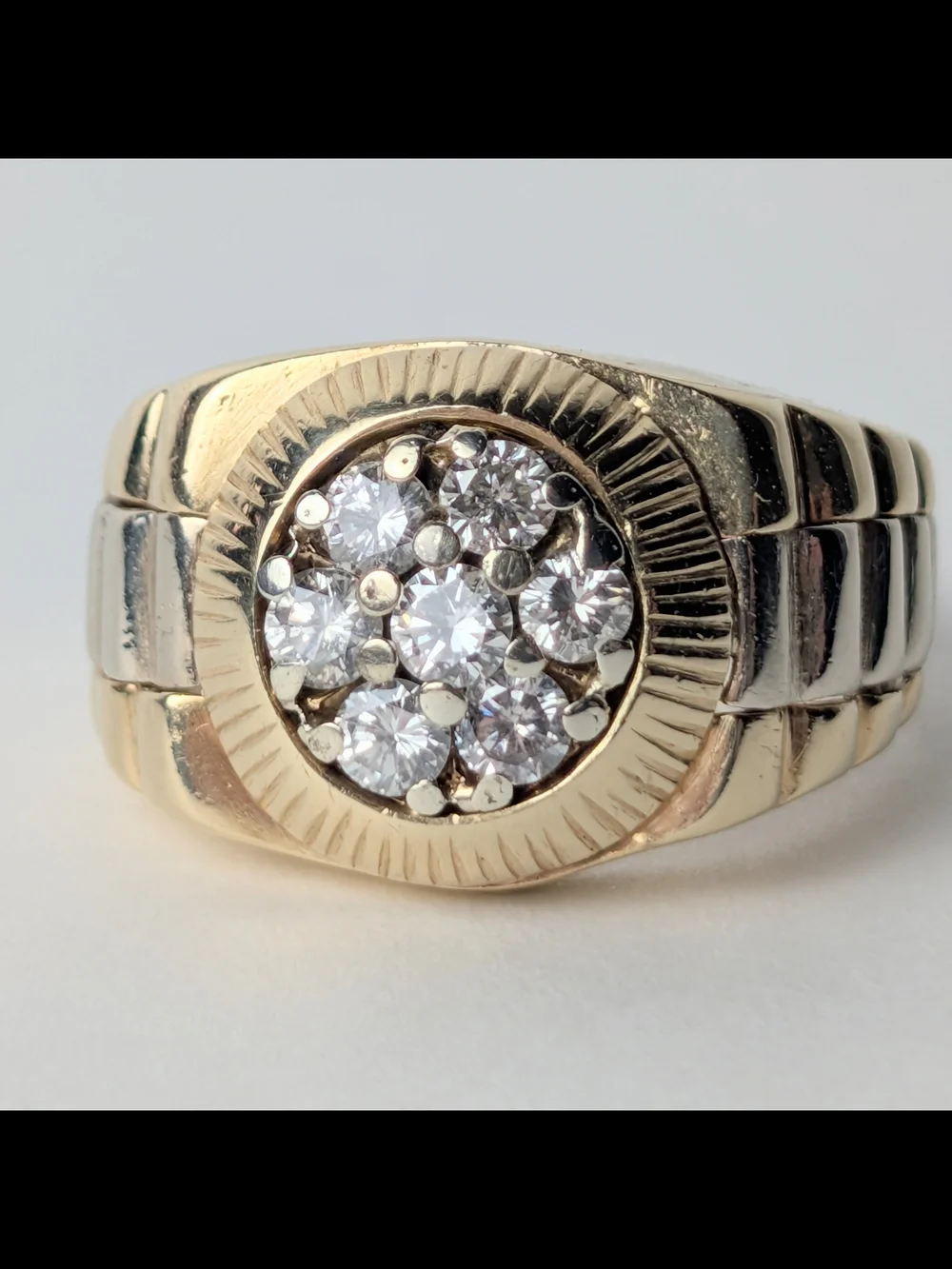 Two Tone 14k Men's Rolex 0.5 carat diamonds   Cluster Ring 9.3gr heirloom sz 9.5